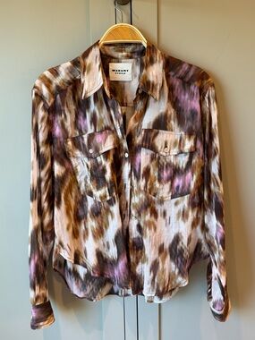 Isabel Marant Etoile Multi-Print Silk Button-Down Shirt